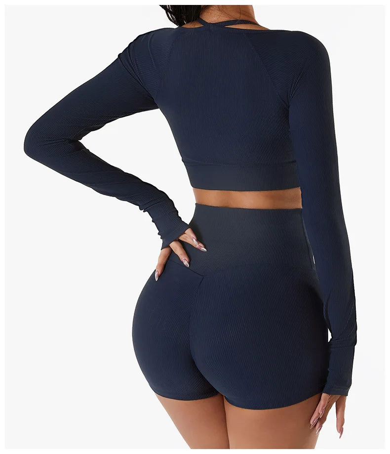 Women's Shirt Seamless Crop Top Fitness Shirts Long Sleeve Sports Top Female Yoga Tops Activewear With Shoulder Strap