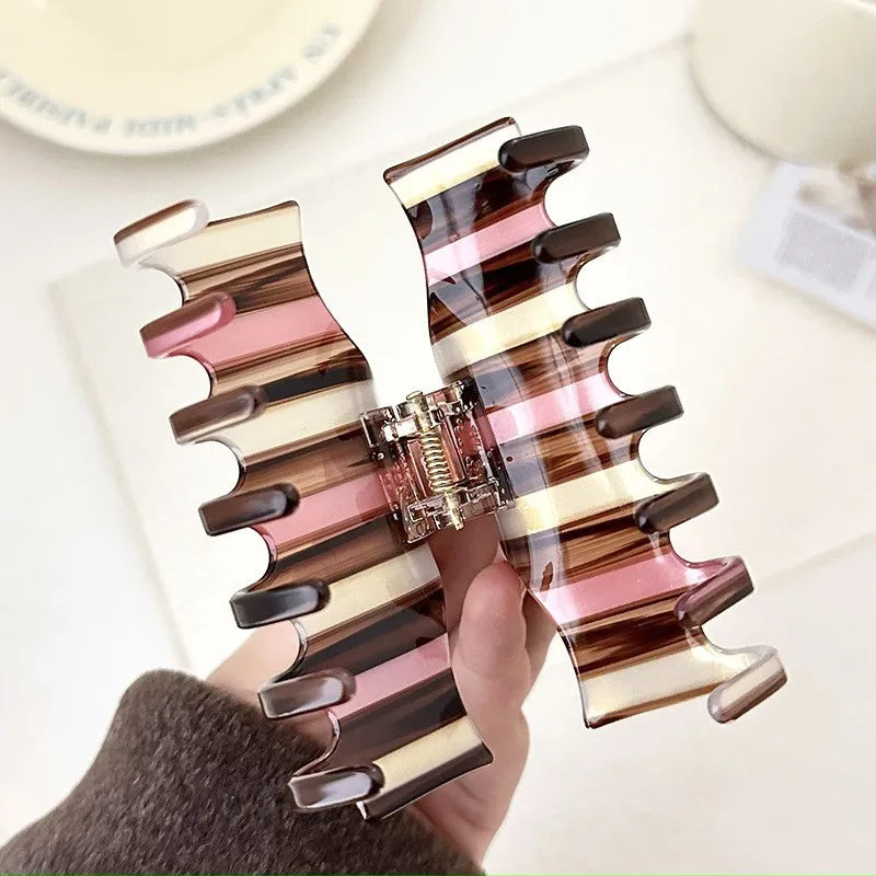 Retro Hollow Out Hair Claw Stripe Colour Hair Claw Clip Shark Catch Hair Accessories for Women Girls