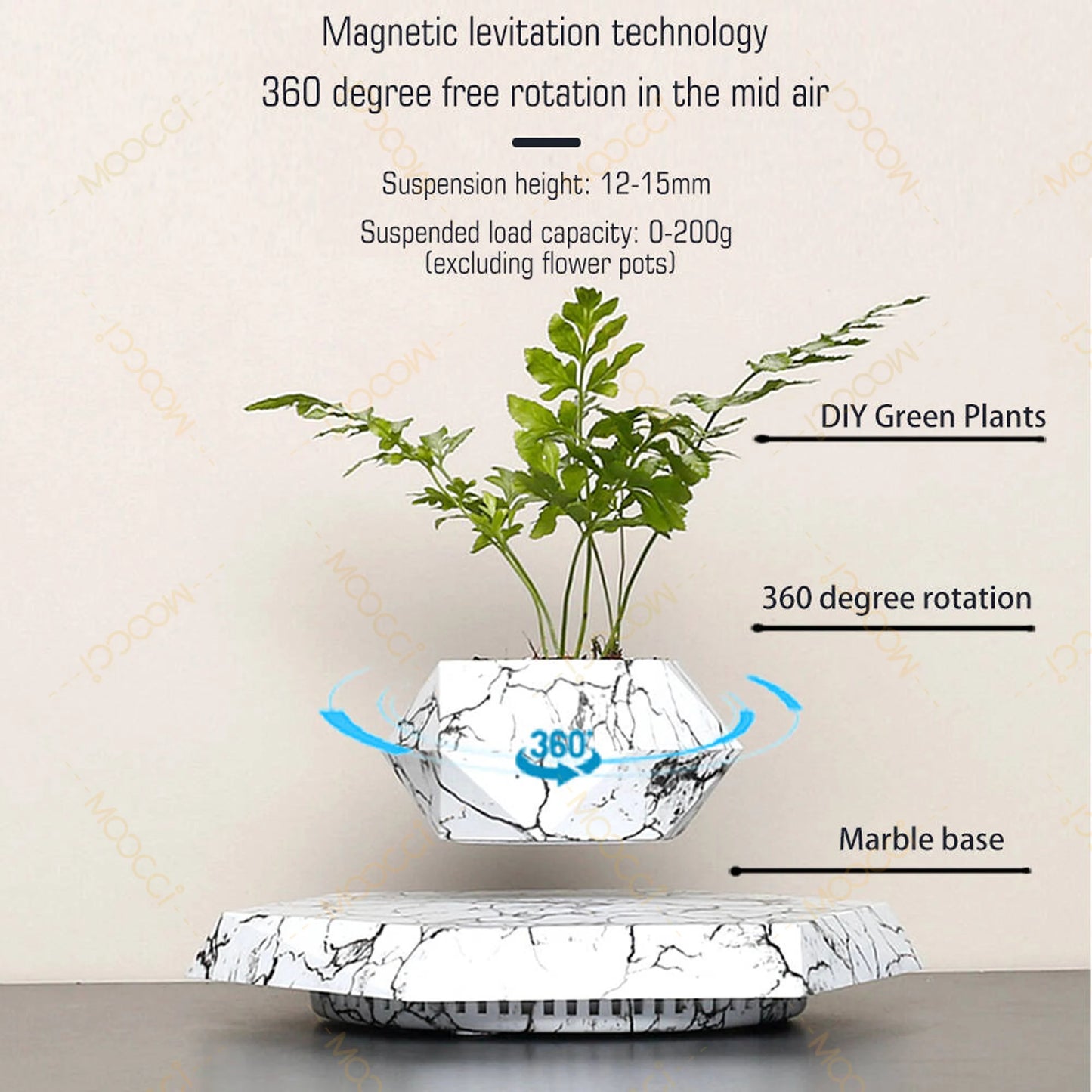 Elegant ABS Plastic Magnetic Levitation Wedding Promotions Agriculture Marble-like Hexagon Affordable Smart Flower Plant Pot