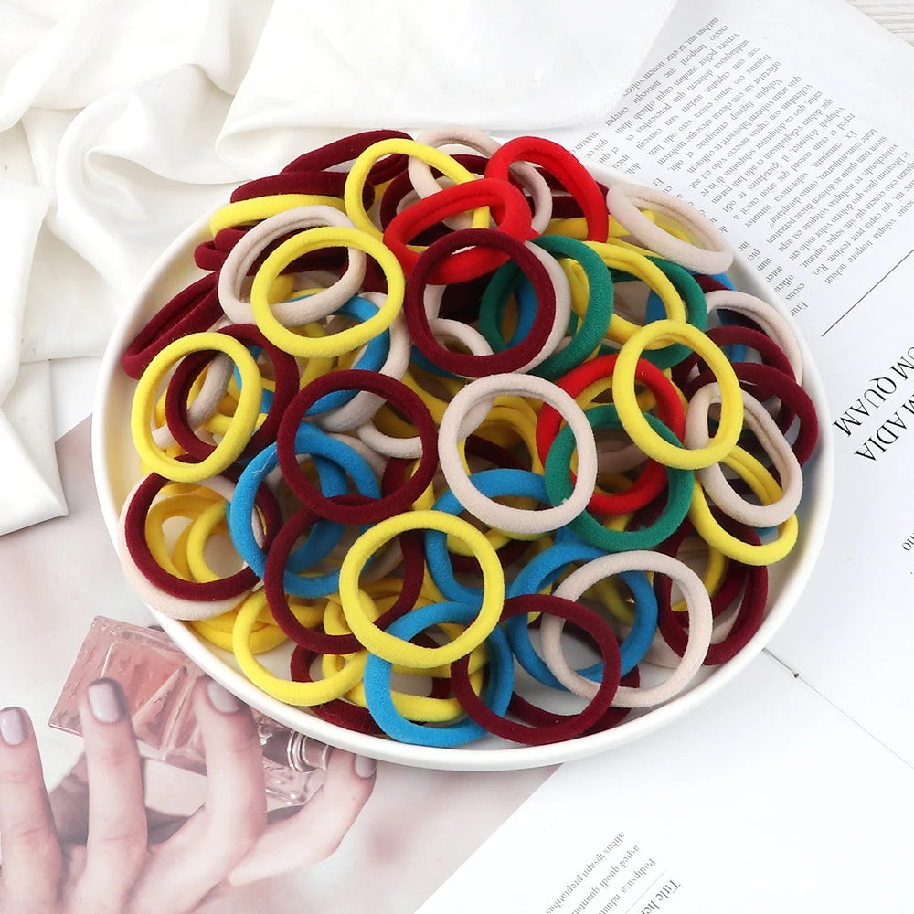 50Pcs Women Girl Mixed Colors Hair Bands 4cm Basic Hair Ties Elastic Headband Simple Hair Scrunchies Accessories Ponytail Holder