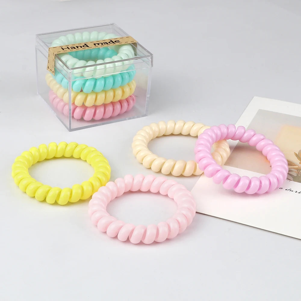 3-8Pcs/Set Telephone Wire Hair Bands Girl 5cm Mixed Color Highly Elastic Hair Ties Ponytail Holder Women Trendy Hair Accessories
