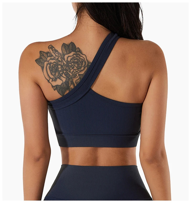 Sexy One Shoulder Yoga Bra Women Sports Crop Top Athletic Vest Push Up Underwear Sports Bra Sportswear