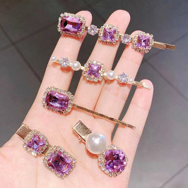 1 Set Women Hair Clips Headwear Jewelry Fashion Crystal Hair Accessories for Girls Luxury Pearl Barrettes Pins Christmas Gift