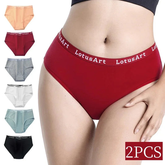 2PCS/Set Cotton Panties Women High Waist Briefs Tummy Control Panty Female Breathable Solid Color Lingerie M-2XL Underpants