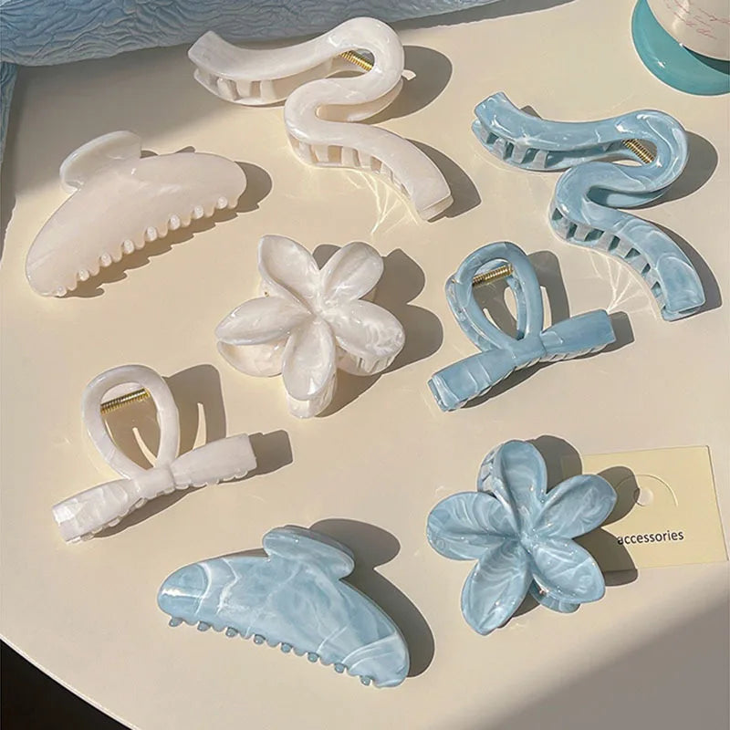 Korean Hawaiian Flower Crab Hair Clips Female Fashion Plastic Shark Hair Claw Hairpin Barrettes For Girls Beach Hair Accessories