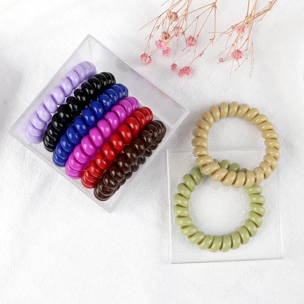 3-8Pcs/Set Telephone Wire Hair Bands Girl 5cm Mixed Color Highly Elastic Hair Ties Ponytail Holder Women Trendy Hair Accessories