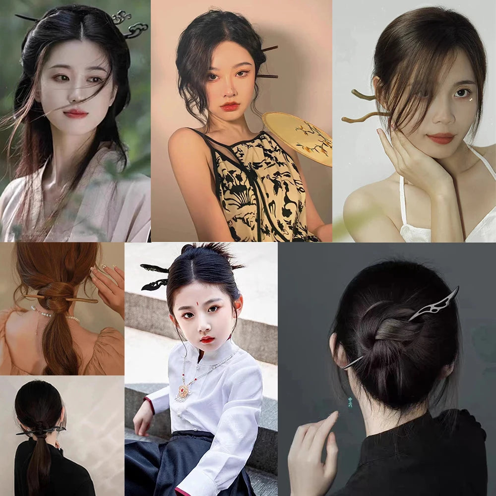Style Retro Sandalwood Hair Clip Hairpin Chinese Ancient Carved Wooden Chopstick Hair Stick Cosplay Party Headwear Accessories