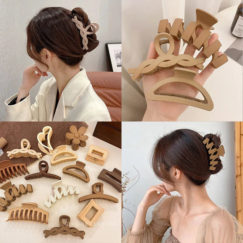 High Women Hair Claw Clips Korea Coffee Beige Acrylic Large Hair Claw Hairpin Geometric Barrettes Crab Girl Headwear Hair Accessories