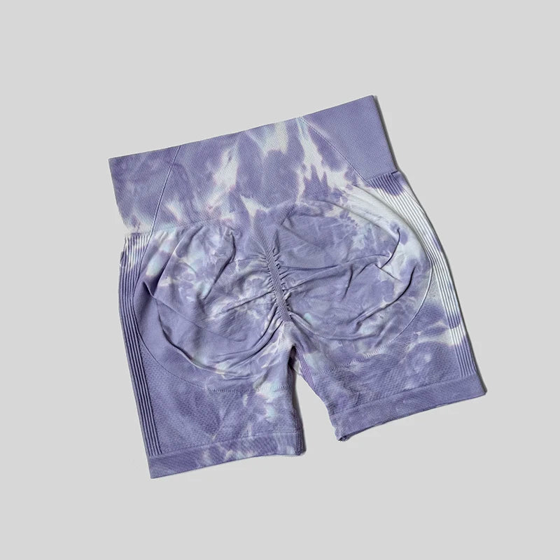 Yoga Shorts For Women Sports Tie Dye Seamless Cycling Running Shorts High Waisted Sports Workout Gym Fitness Shorts