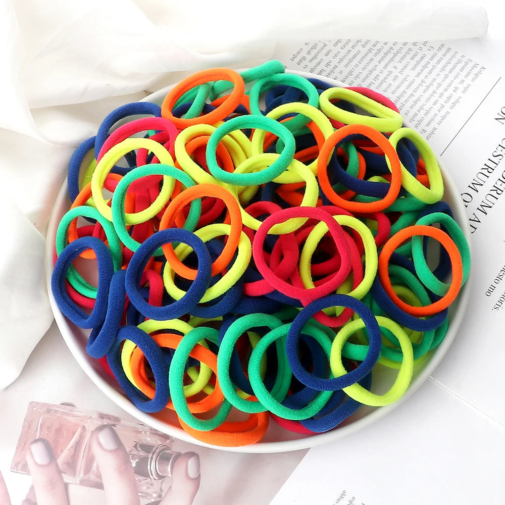 50Pcs Women Girl Mixed Colors Hair Bands 4cm Basic Hair Ties Elastic Headband Simple Hair Scrunchies Accessories Ponytail Holder
