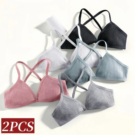 2Pcs/Set V-neck Push Up Bras For Women 1/3 Cup Bra Without Pads Sexy Lingerie Breathable Wireless Underwear