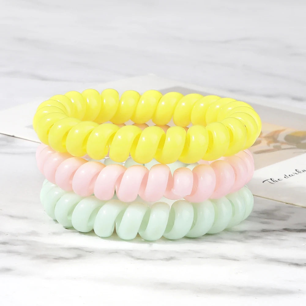3-8Pcs/Set Telephone Wire Hair Bands Girl 5cm Mixed Color Highly Elastic Hair Ties Ponytail Holder Women Trendy Hair Accessories