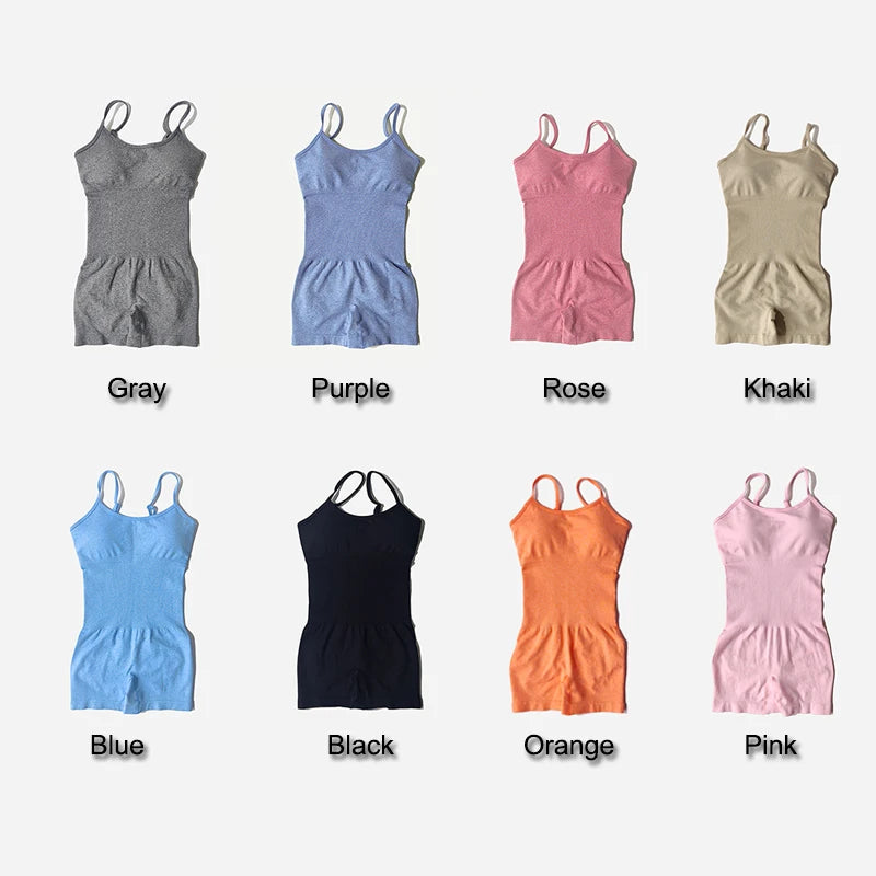 Yoga Set Women Fitness Rompers Sexy One Piece Strap Tummy Control Padded Sports Bra Workout Shorts JumpSuit Sportswear