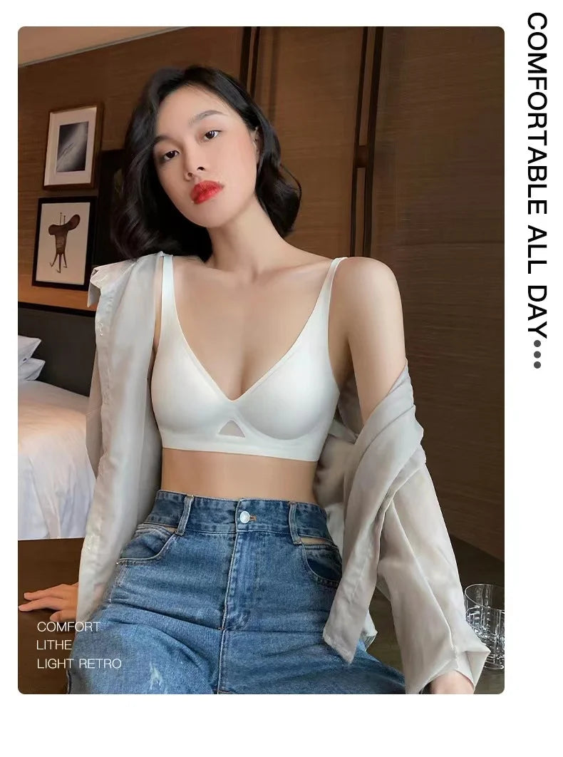 V-Neck Seamless Bras For Women Non-wire Push Up Bra With Pads U-back Brasiere Invisible Underwear Breathable Mesh Sexy Lingerie