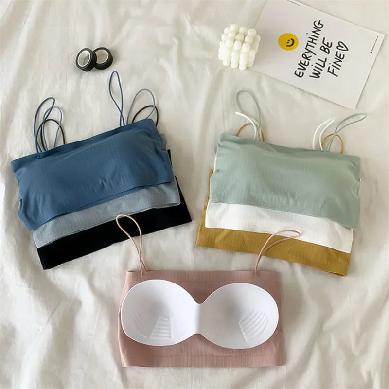 Summer Tube Bras For Women Sexy Seamless Underwear Crop Tops Sexy Lingerie Silky Bandeau Bra Removable Pads Intimates