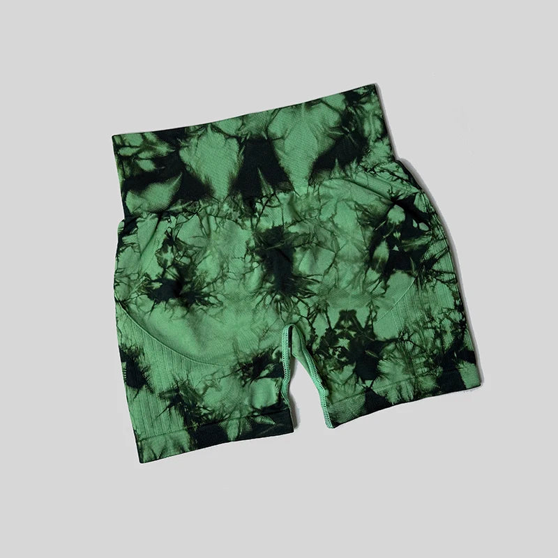 Yoga Shorts For Women Sports Tie Dye Seamless Cycling Running Shorts High Waisted Sports Workout Gym Fitness Shorts
