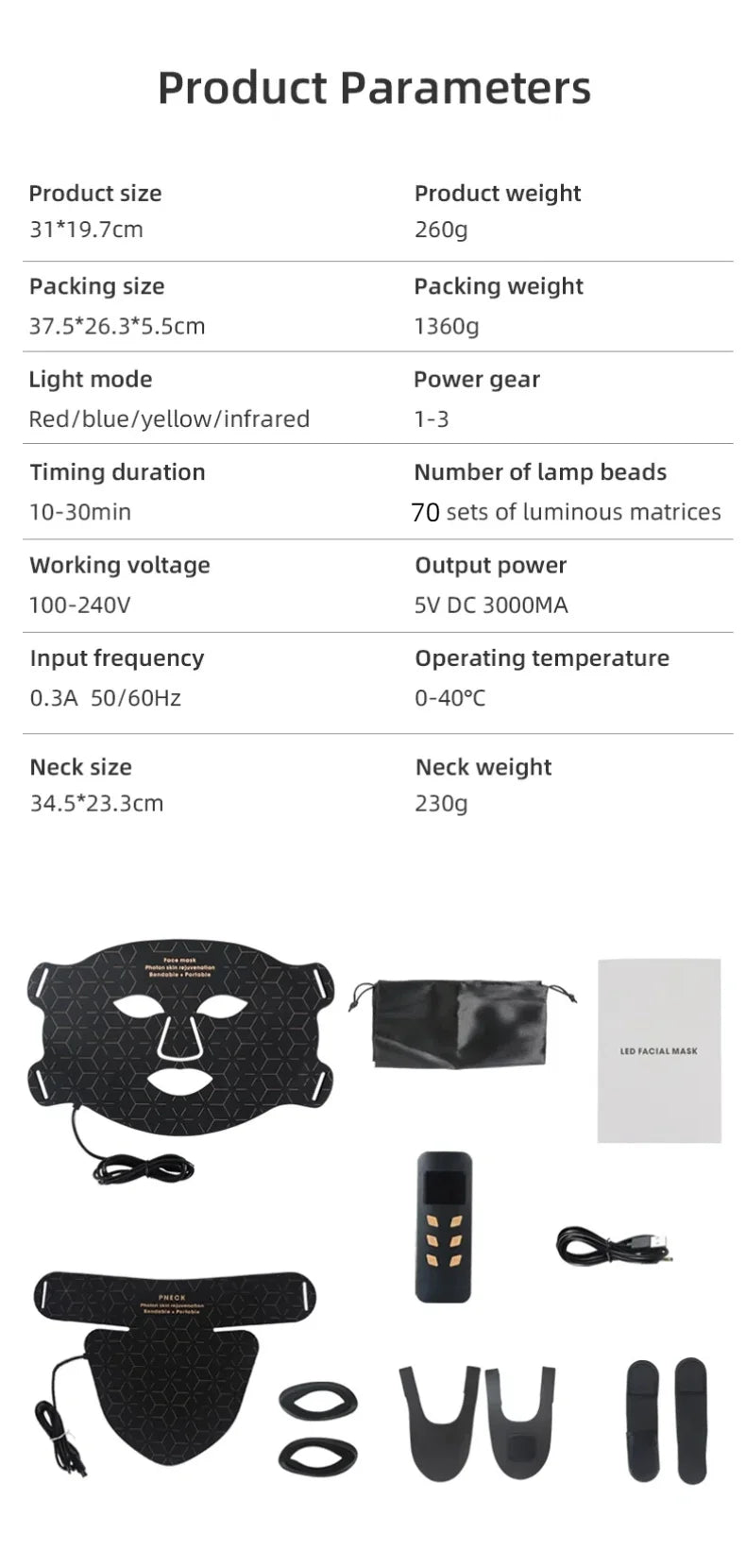 LED Photon Beauty Infrared Mask Instrument USB Electronic Mask Rejuvenation Lightens Fine Lines Brighten Skin Tone Repair Skin
