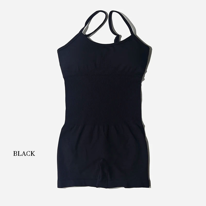Yoga Set Women Fitness Rompers Sexy One Piece Strap Tummy Control Padded Sports Bra Workout Shorts JumpSuit Sportswear