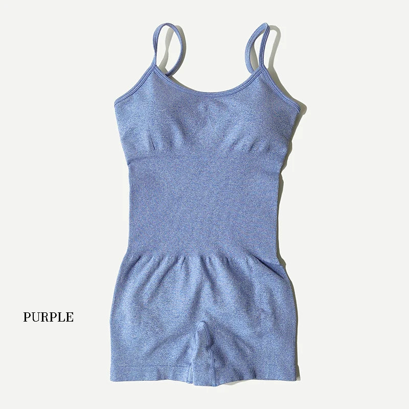 Yoga Set Women Fitness Rompers Sexy One Piece Strap Tummy Control Padded Sports Bra Workout Shorts JumpSuit Sportswear