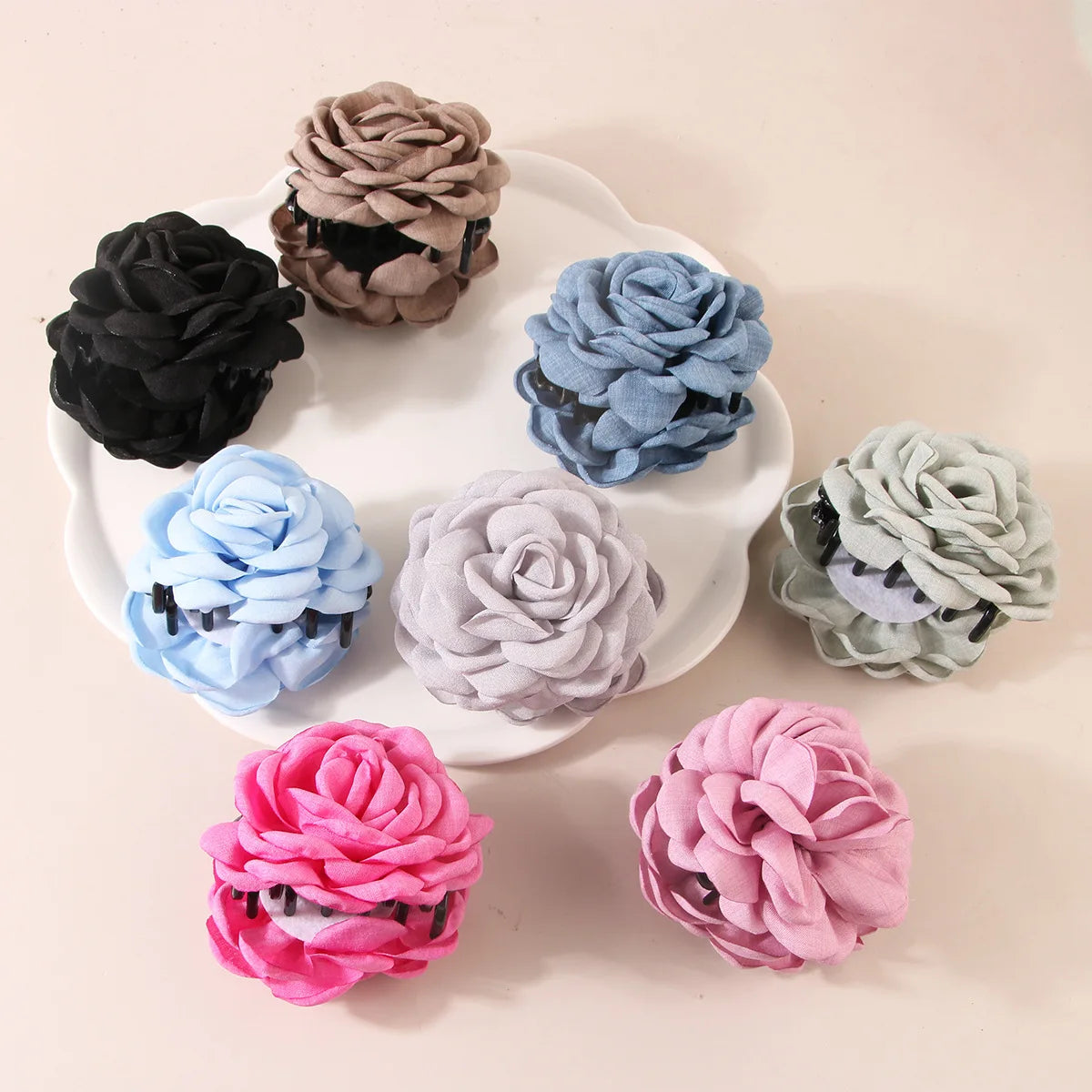 New French Camellia Flower Solid Color Satin Hair Claw Clip for Girls Elegant and Romantic Hairpin Clip Hair Accessories