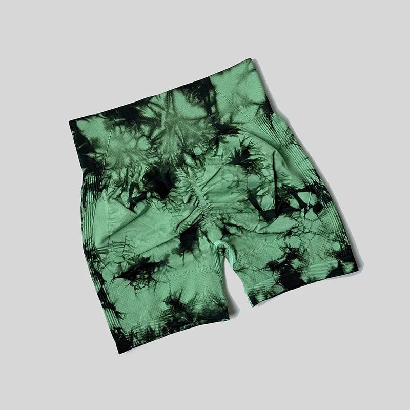 Yoga Shorts For Women Sports Tie Dye Seamless Cycling Running Shorts High Waisted Sports Workout Gym Fitness Shorts