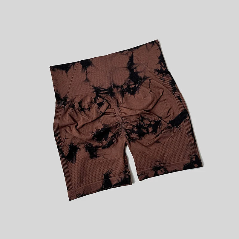 Yoga Shorts For Women Sports Tie Dye Seamless Cycling Running Shorts High Waisted Sports Workout Gym Fitness Shorts