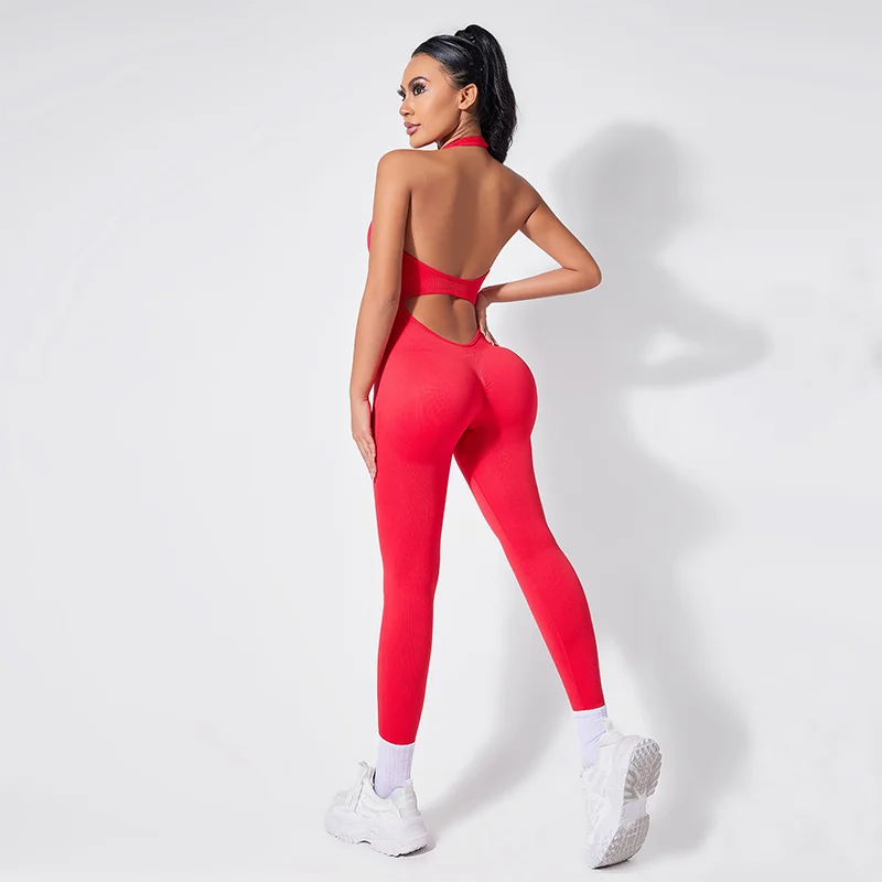 Sexy Women Bodysuits Fitness Sports Yoga Suit Halter Breathable Quick Drying Rompers Women's Gym Set Push Up Workout Jumpsuit