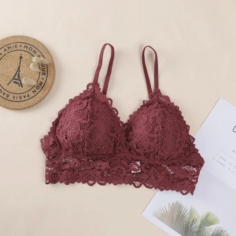Floral Lace Bra Non-Wire Bralette Push Up Bras For Women V-neck Brassiere Female Padded Underwear Sexy Lingerie Intimates