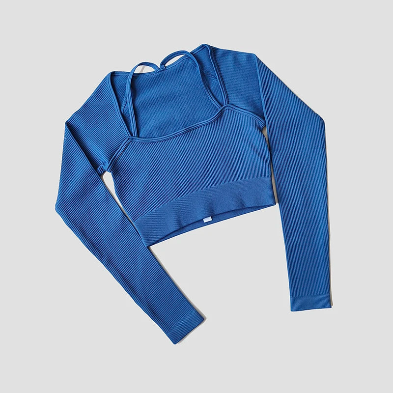 Women's Shirt Seamless Crop Top Fitness Shirts Long Sleeve Sports Top Female Yoga Tops Activewear With Shoulder Strap