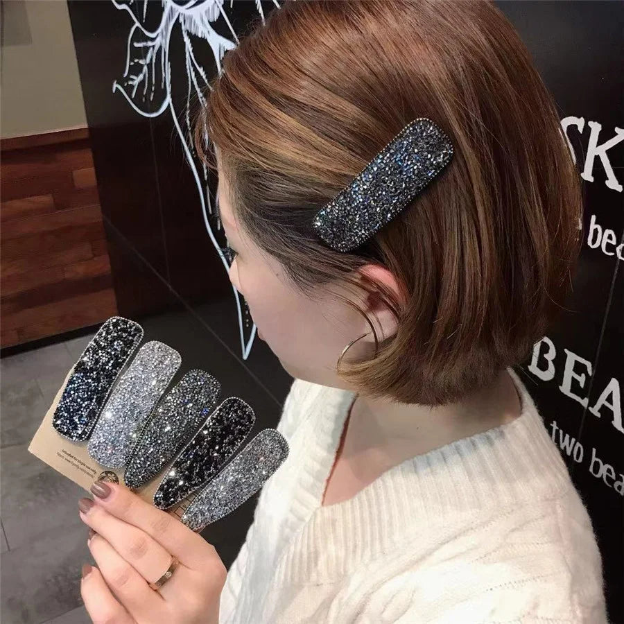 Korean Full Crystal Hair Barrettes Women Hair Pins Jewelry Waterdrop Rectangle Geometric Hair Clip Hair Accessories Girls Gift