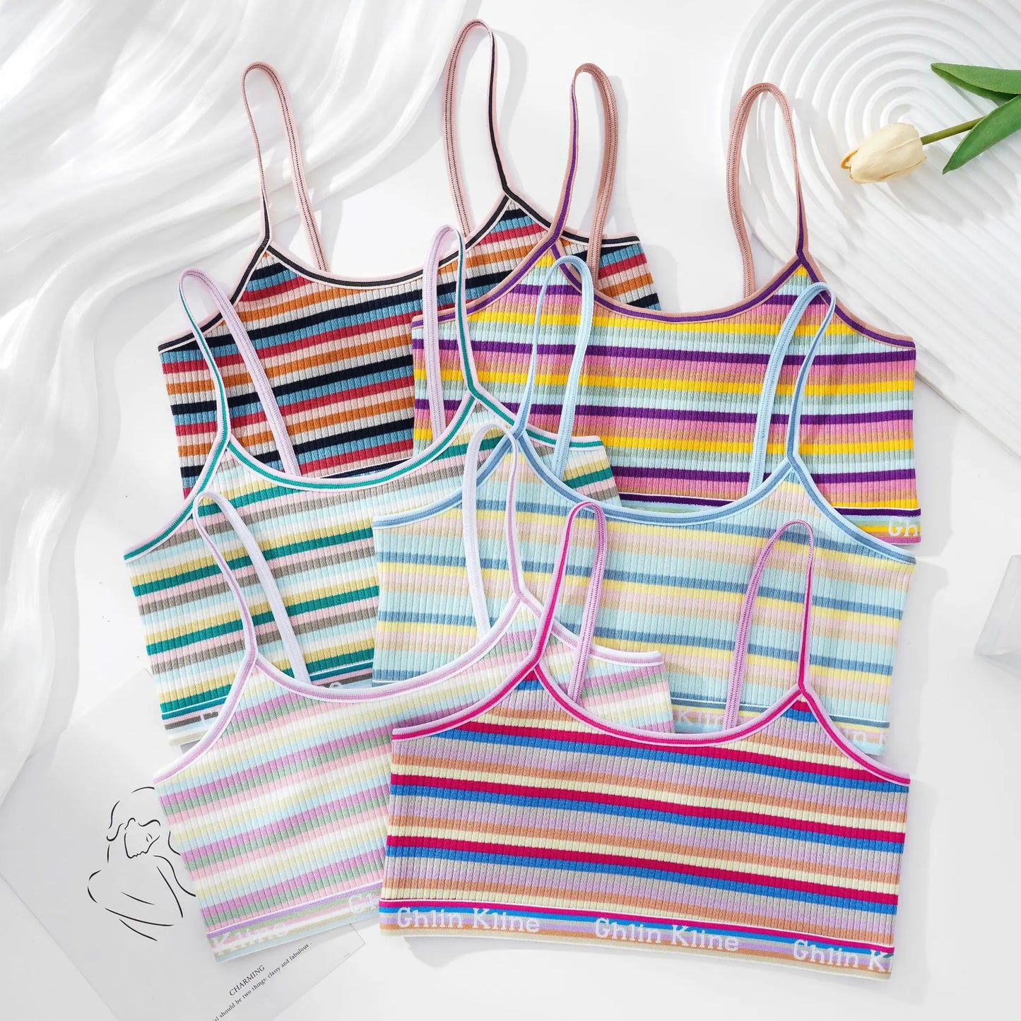 Girls Cotton Bras Female Thin Bralette Small Breast Girl Breathable Bra Colorful Striped Comfort Underwear No Pad Brasieres
