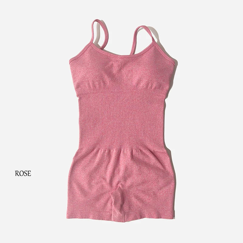 Yoga Set Women Fitness Rompers Sexy One Piece Strap Tummy Control Padded Sports Bra Workout Shorts JumpSuit Sportswear