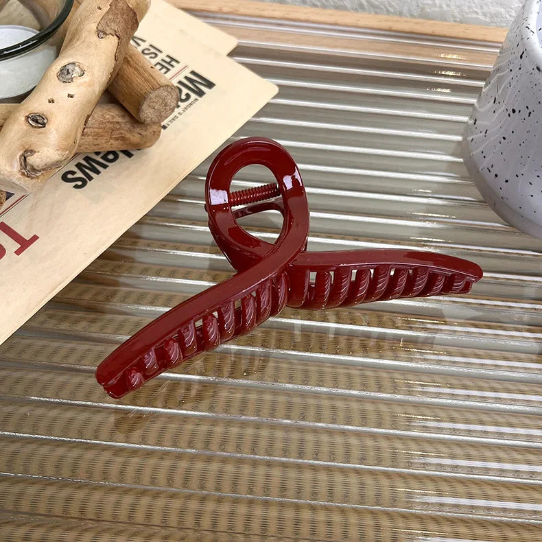 Christmas and New Year Wine Red Geometry Hair Claw Shark Clip for Woman Elegant Versatile Hairpin  Fashion Hair Accessories