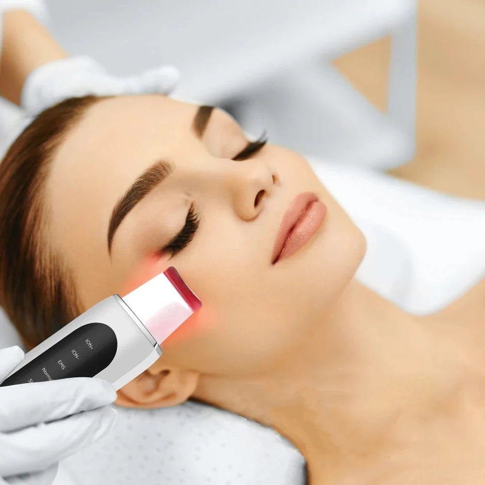 Beauty Product Facial Lift Deep Face Cleaning Red Blue Light Electric Dead Ultrasonic Face Sonic Skin Scrubber Spatula