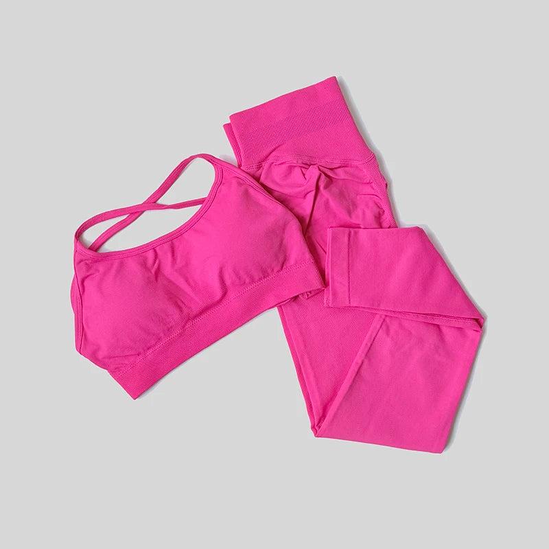 Yoga Set Workout Sets Women Tracksuit Gym Push Up Fitness Running Workout Sportswear Back Cross Sport Bra Leggings Shorts Suit
