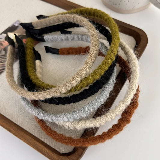 Retro Autumn Winter Wool Knitting Headbands Fashion Plush Elastic Hair Bands For Woman Girls Simple Sweet Temperament Hair Hoop