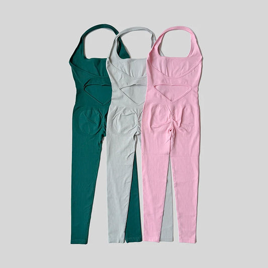 Sexy Women Bodysuits Fitness Sports Yoga Suit Halter Breathable Quick Drying Rompers Women's Gym Set Push Up Workout Jumpsuit