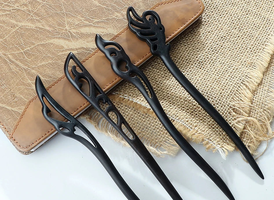 Style Retro Sandalwood Hair Clip Hairpin Chinese Ancient Carved Wooden Chopstick Hair Stick Cosplay Party Headwear Accessories