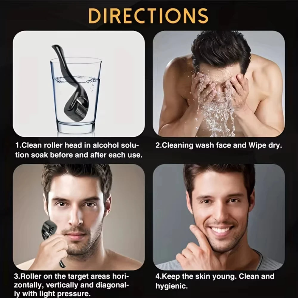 Luxury Black Derma Roller Face Massager Scalp Beard Growth Hair Growth Skin Care Tool Beauty Instrument For Women and Man