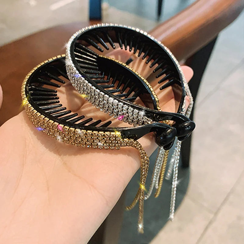 Women Elegant Luxury Rhinestone Tassel Ponytail Hair Claws Hair Clips Barrettes Hairpin Headband Fashion Hair Accessories