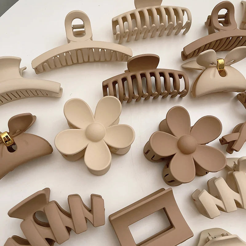 High Women Hair Claw Clips Korea Coffee Beige Acrylic Large Hair Claw Hairpin Geometric Barrettes Crab Girl Headwear Hair Accessories