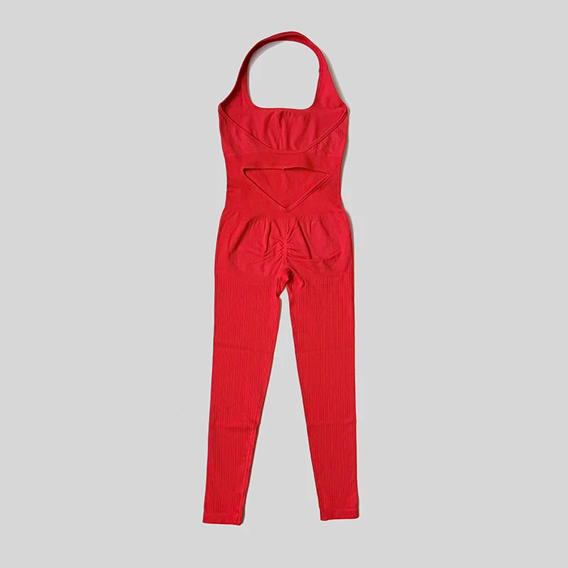 Sexy Women Bodysuits Fitness Sports Yoga Suit Halter Breathable Quick Drying Rompers Women's Gym Set Push Up Workout Jumpsuit