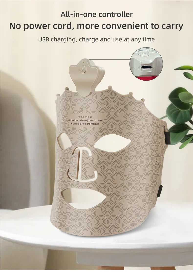 LED Photon Beauty Infrared Mask Instrument USB Electronic Mask Rejuvenation Lightens Fine Lines Brighten Skin Tone Repair Skin