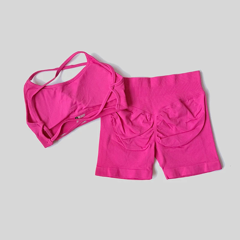 Yoga Set Workout Sets Women Tracksuit Gym Push Up Fitness Running Workout Sportswear Back Cross Sport Bra Leggings Shorts Suit