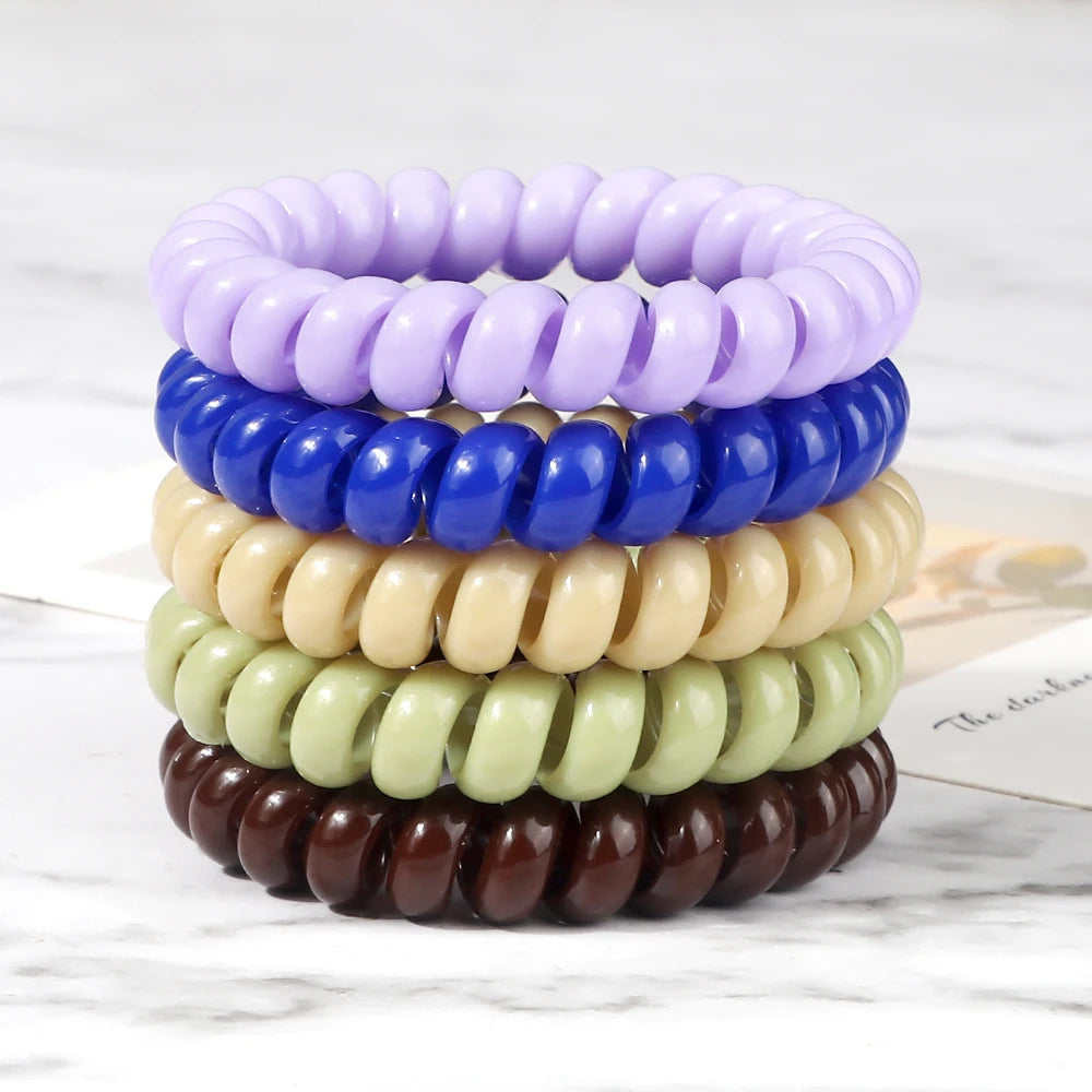 3-8Pcs/Set Telephone Wire Hair Bands Girl 5cm Mixed Color Highly Elastic Hair Ties Ponytail Holder Women Trendy Hair Accessories