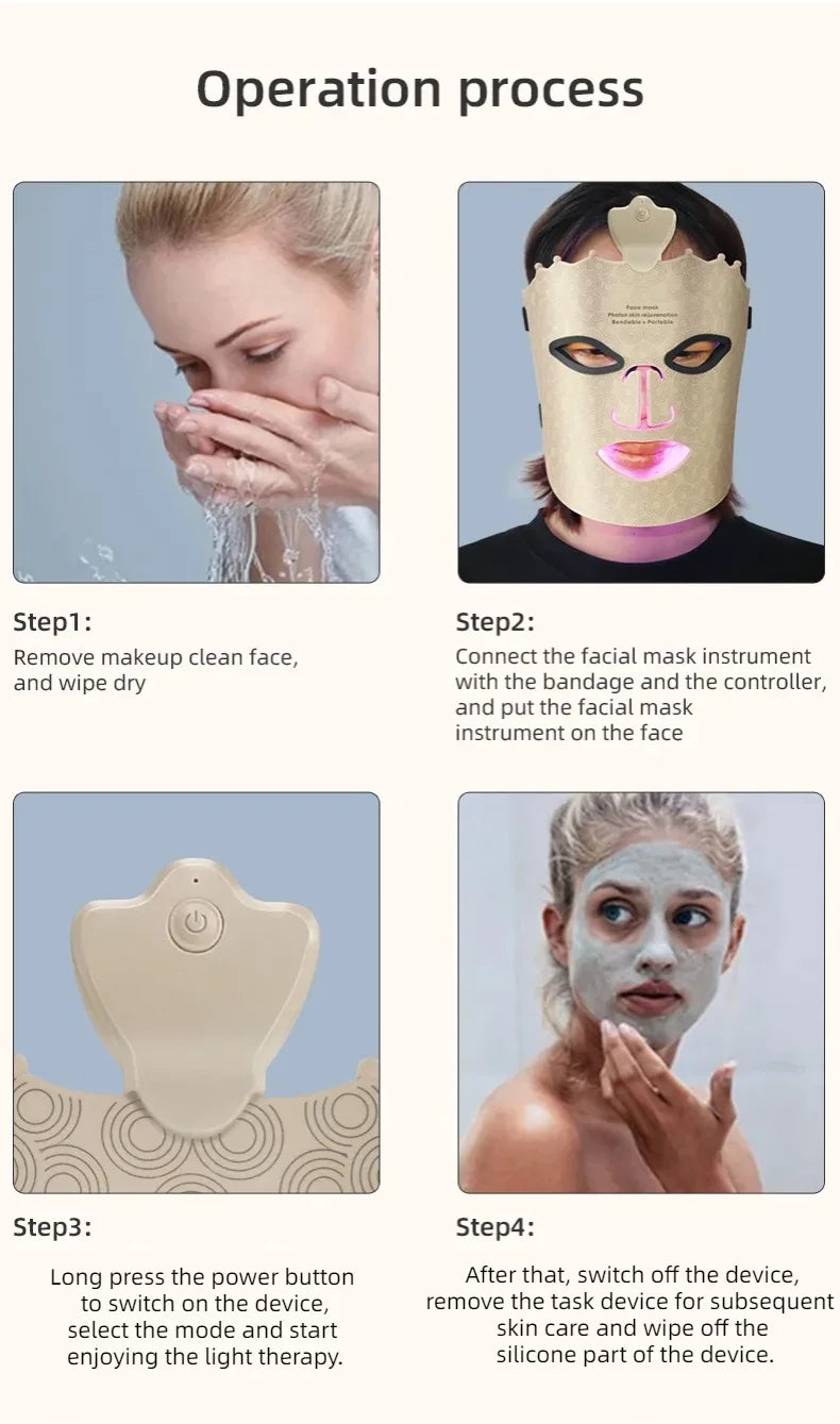 LED Photon Beauty Infrared Mask Instrument USB Electronic Mask Rejuvenation Lightens Fine Lines Brighten Skin Tone Repair Skin