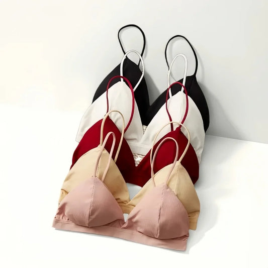Women Tank Top Triangle Cup Cropped Top Female Seamless Underwear Sexy Lingerie V-Neck Padded Camisole Non-wire Bra Tops