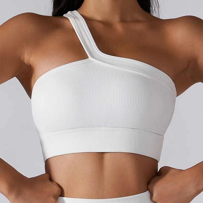Sexy One Shoulder Yoga Bra Women Sports Crop Top Athletic Vest Push Up Underwear Sports Bra Sportswear