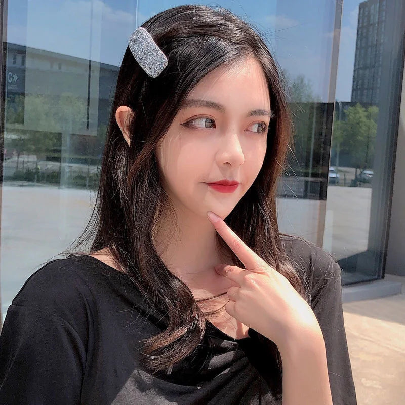 Korean Full Crystal Hair Barrettes Women Hair Pins Jewelry Waterdrop Rectangle Geometric Hair Clip Hair Accessories Girls Gift