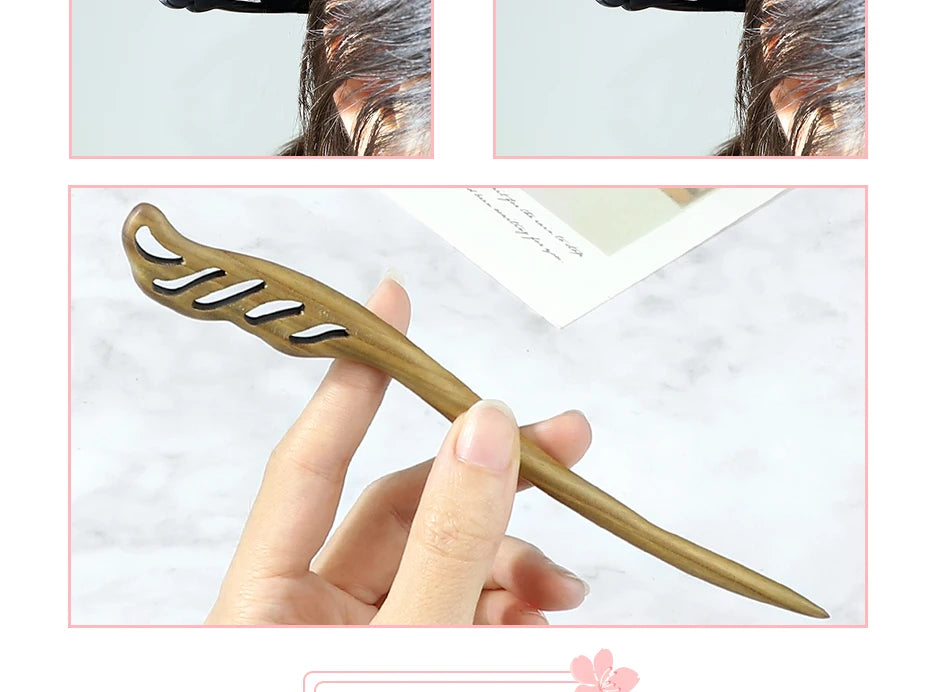 Style Retro Sandalwood Hair Clip Hairpin Chinese Ancient Carved Wooden Chopstick Hair Stick Cosplay Party Headwear Accessories